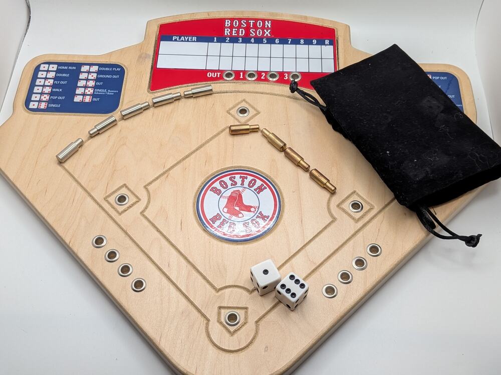 ACROSS THE BOARD Baseball Game Boston Red Sox MLB Wooden Dice Tabletop Game Set